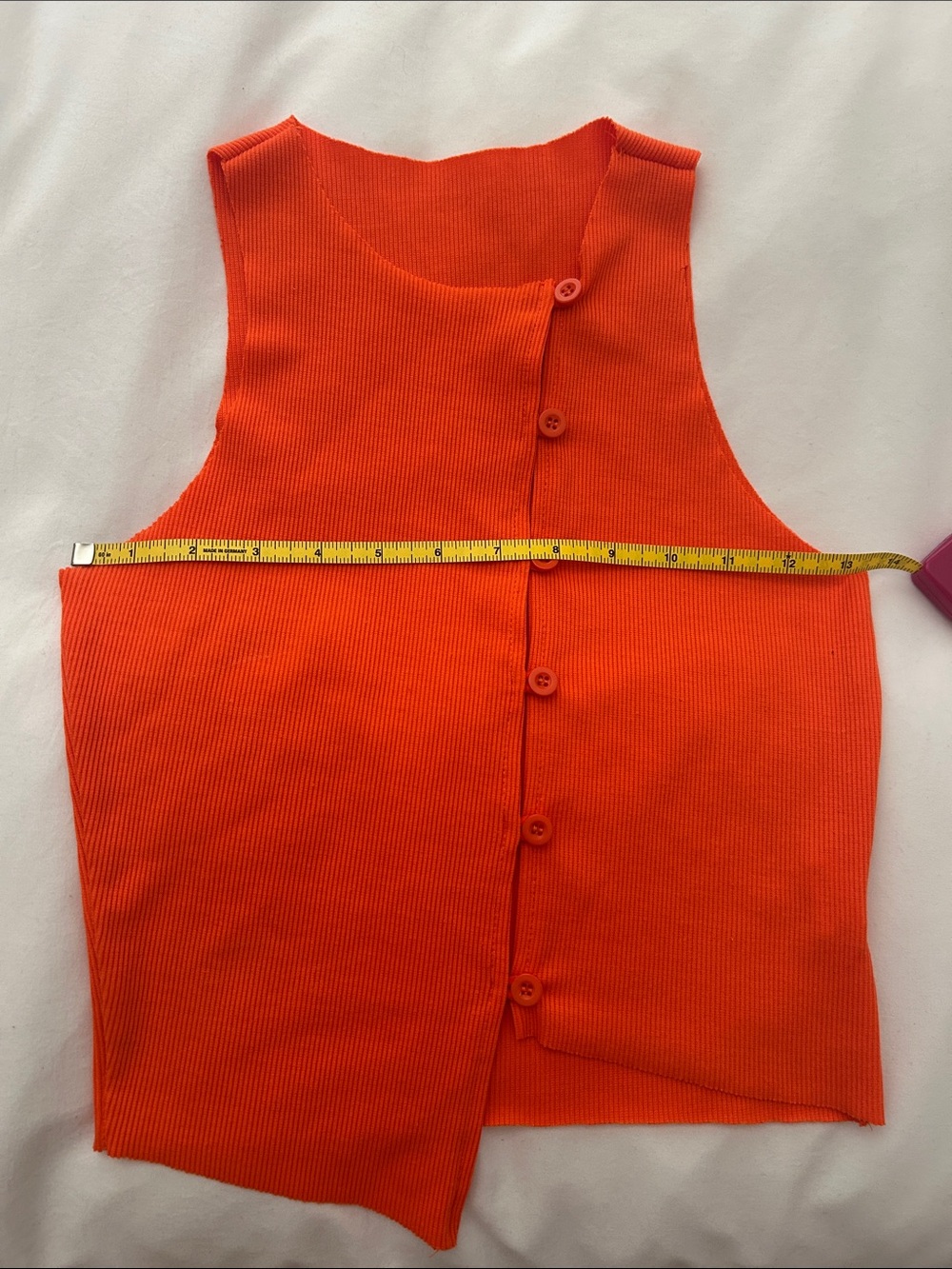 Bright Orange Ribbed Button-Front crop Tank - Picture 3 of 6
